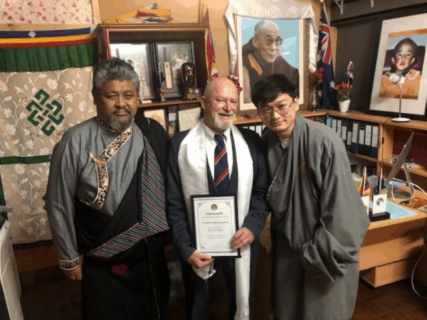 Tibetan Community Award President of the NSW Tibetan Community Mr Nigan Gotsang, Warren Welsh and Tenzin Rabsel