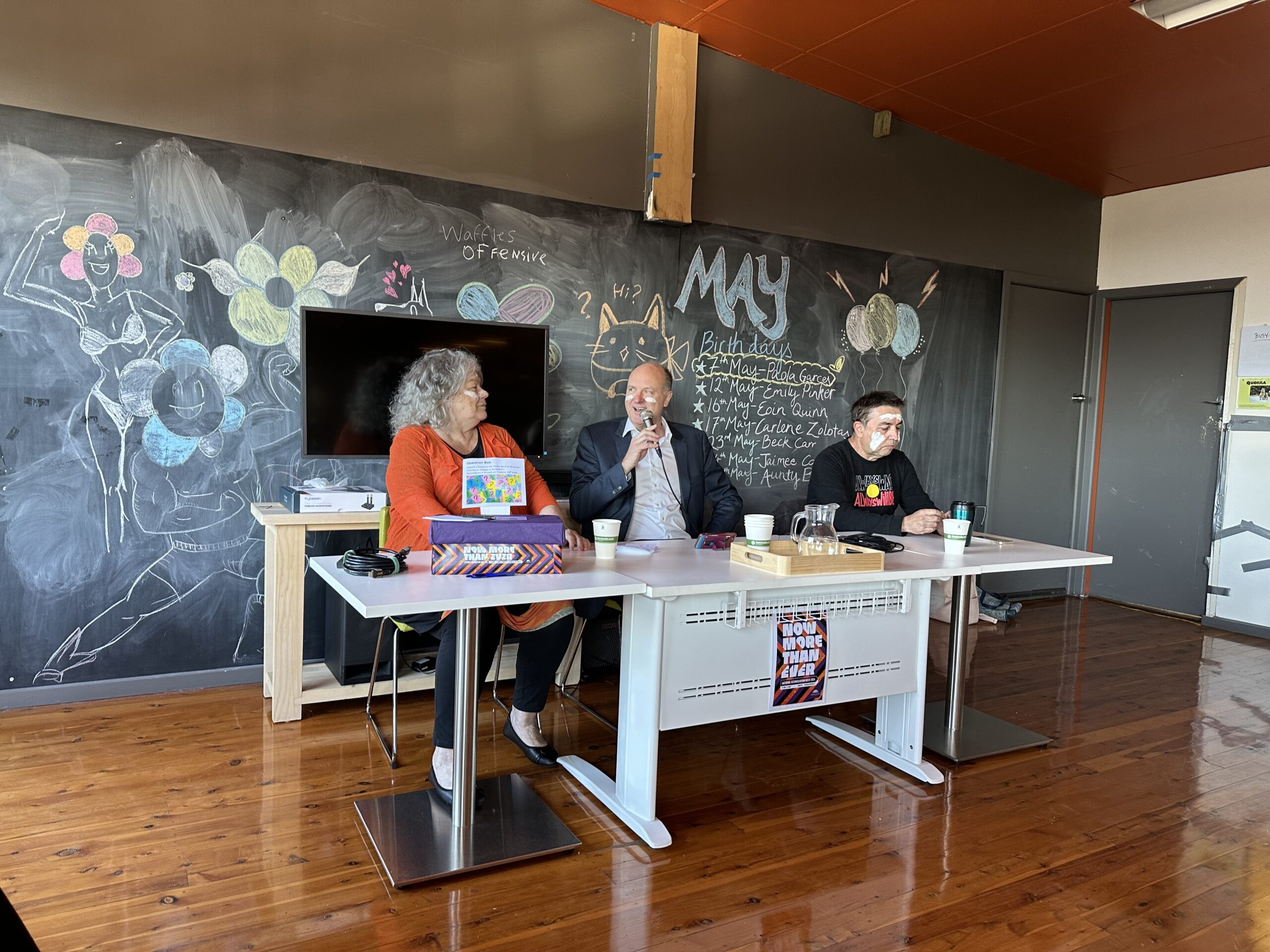 Aunty Barb (left) Graham Bargwanna (middle) and Uncle Graham during a Q and A session as part of National Reconciliation Week. 
