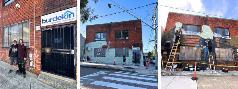 Mural being painted at Burdekin's Marrickville office by Danny Phillips and Adam Harrier.